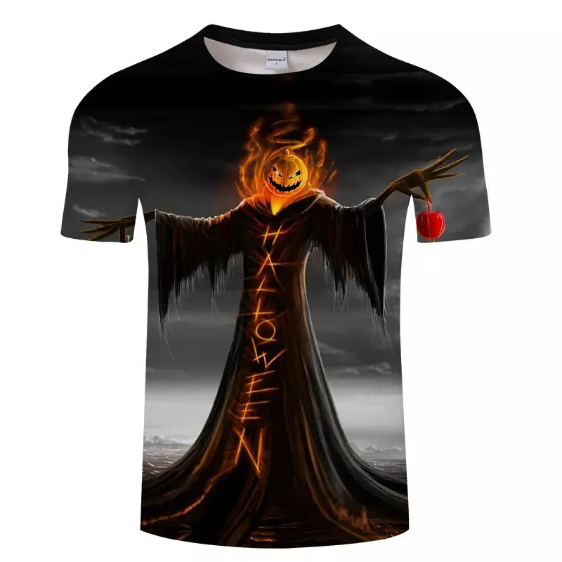 Camiseta de manga corta para hombre, Camiseta con estampado 3d de Halloween, camiseta informal de cuello redondo de talla grande