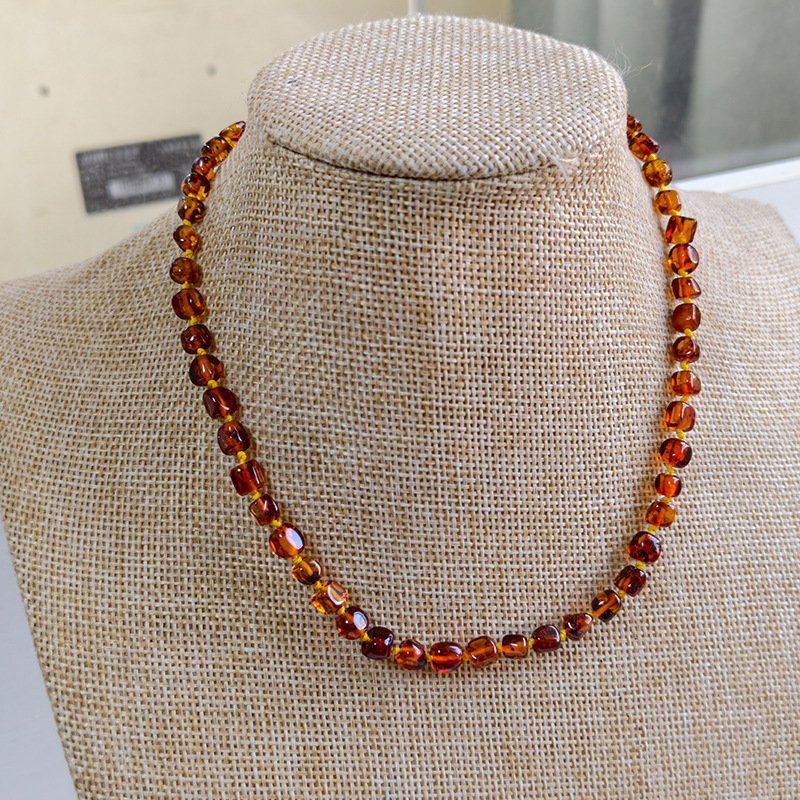Collier bébé rond ambre marron-5 mm-55 g-36 cm