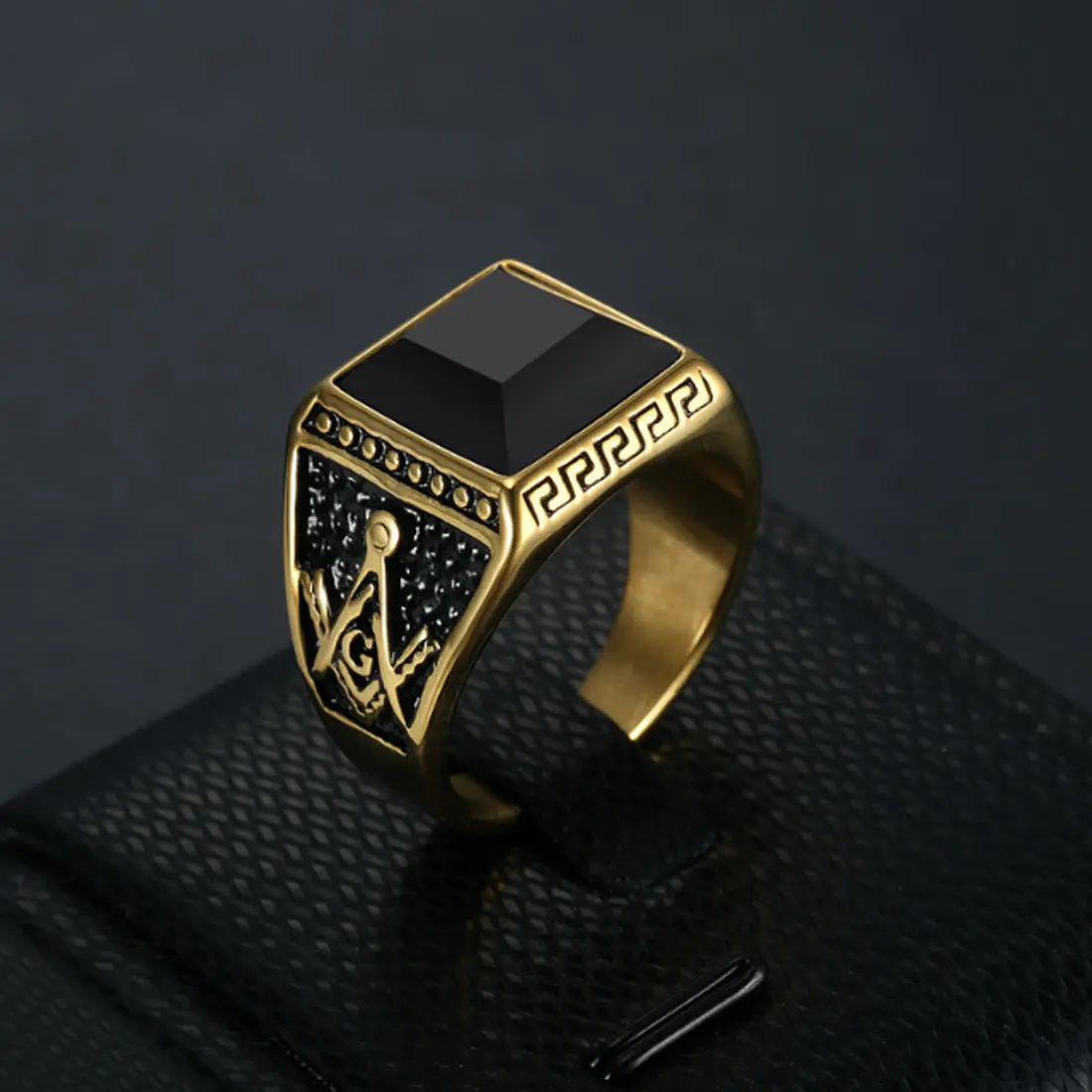 Anillos de piedra negra para hombre, gemas de diseño Premier, oro