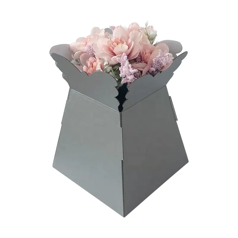 カスタムプリントフラワーリビング花瓶ボックス折りたたみ式段ボールグレーボックスフラワーブーケパッケージフラワーディスプレイペーパーボックス