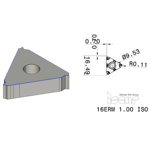 原装Iscar正品16ERM 1.00 ISO IC908螺纹嵌件ISO公制 (DIN 13-12 1986标准) 用于车刀 - Product Image 6