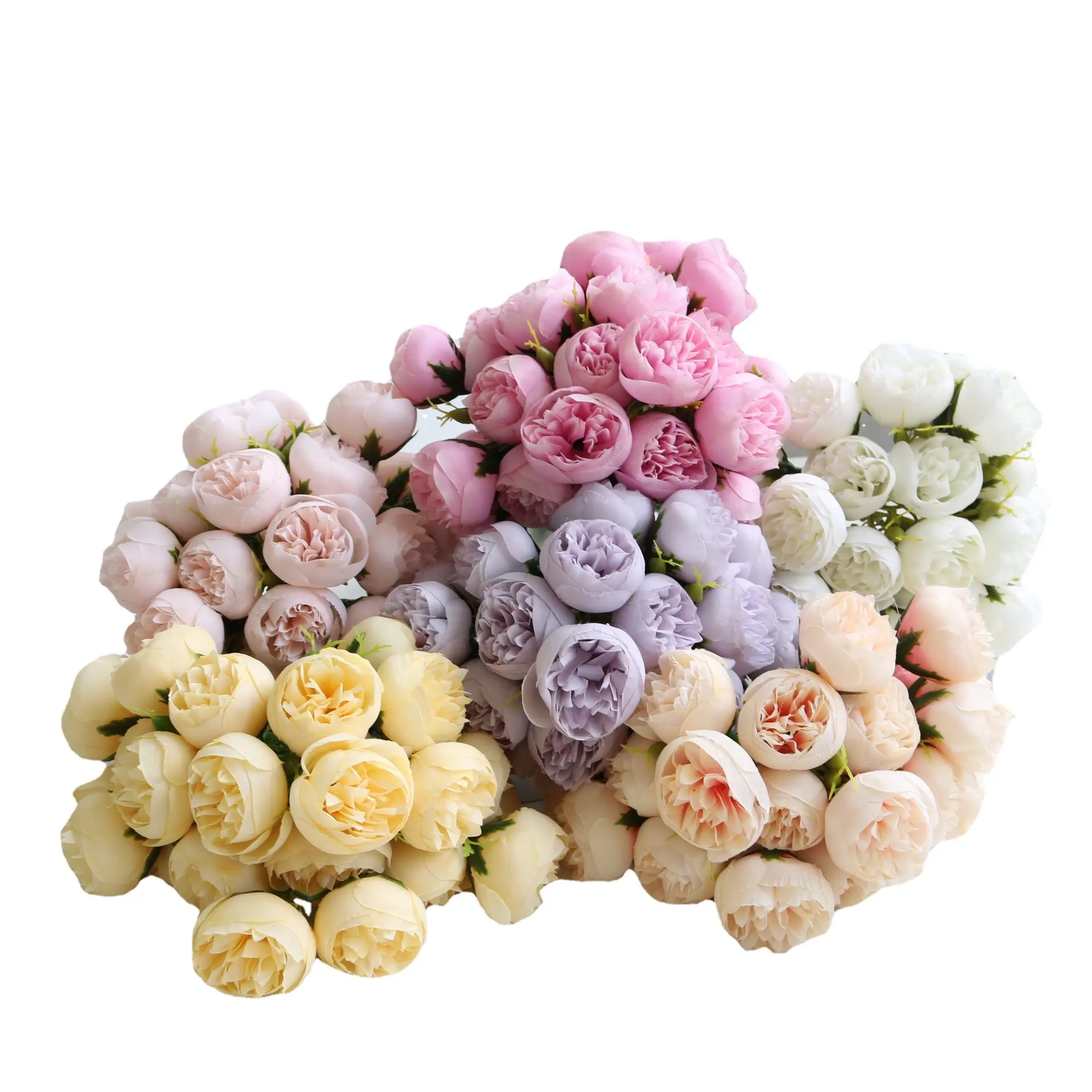 Seta di alta qualità 27 teste peonie cespugli mini fiori artificiali rosa per la decorazione domestica