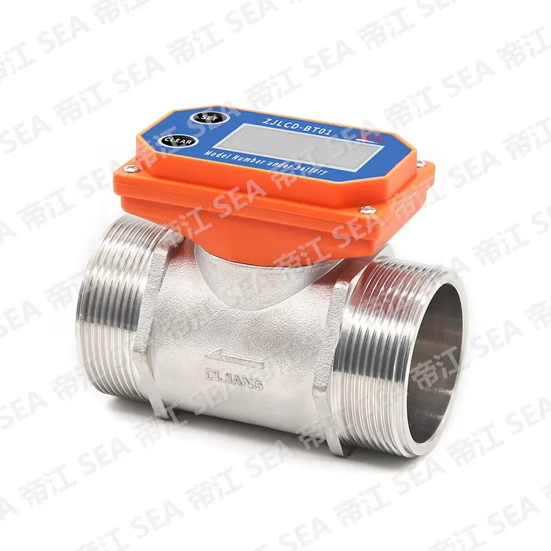 Medidor de pantalla Digital inteligente Industrial de alta precisión, Sensor de tubería de aguas residuales de 2 pulgadas, medidor de líquido, rosca SUS 60-1100LPM
