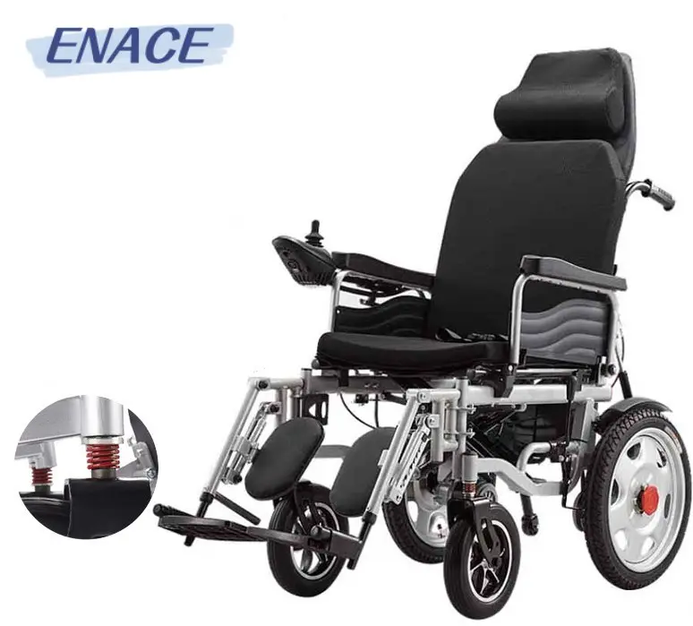 Cadeira de rodas elétrica dobrável leve de aço para deficientes, cadeira de rodas elétrica reclinável dobrável com motor eletrônico