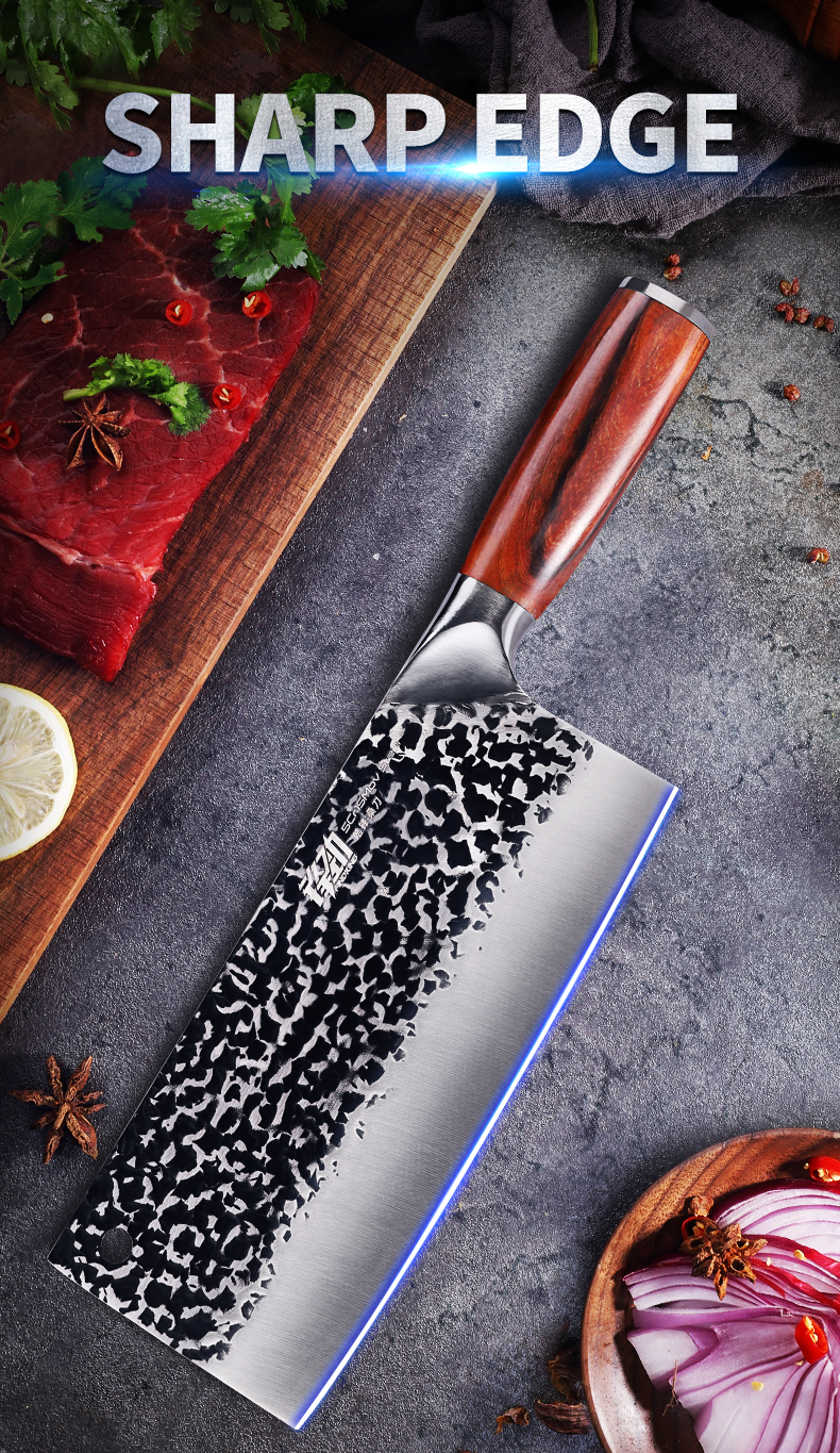 Wholesale Amazon hot sales Premium Quality Rosewood handle 5Cr15mov stainless steel butcher kitchen cleaver knife