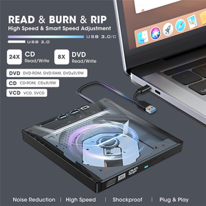 带集线器C型读卡器、RW ROM磁盘播放器刻录机适配器的USB 3.0 C型外置光盘驱动器 - Product Image 2