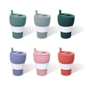 圧縮シリコンカップポータブル折りたたみ式コーヒーティーカップスポーツデザインストロー付き - Product Image 3