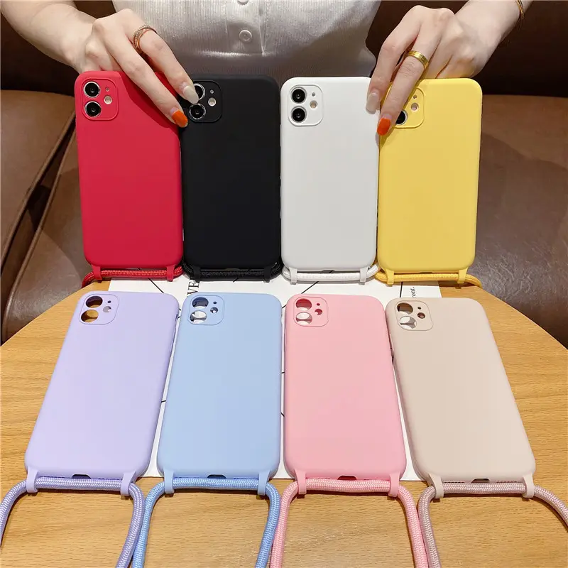 2022 Baru Diskon Besar-besaran Aksesori Ponsel Casing Ponsel Silikon Cair Lanyard untuk Iphone 11 12 13