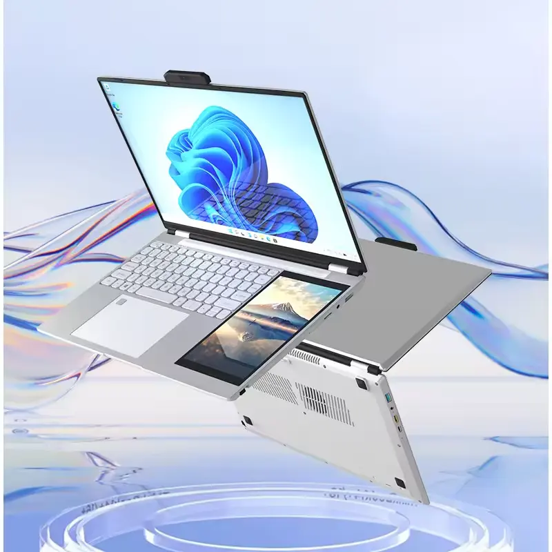 HL156D Laptop Intel N95, layar ganda 2.0G prosesor 15.6 + 7 inci HD IPS sempit sentuh ganda lampu latar Keyboard Laptop