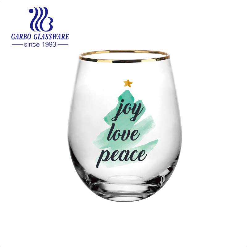 18oz Machine Pressed Blue Glass Tumbler wine Glass water Cups with decals as gift