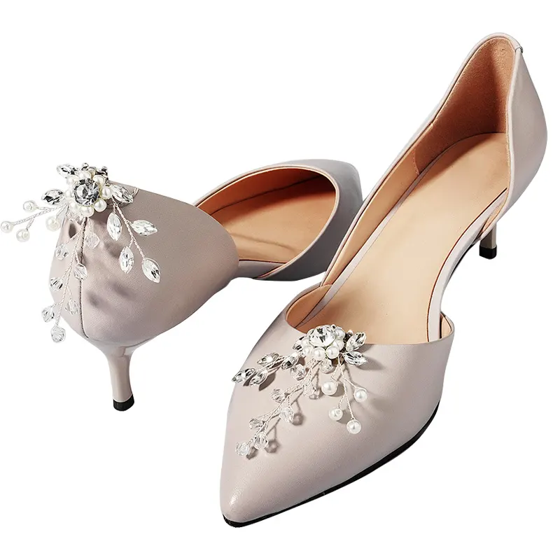 Joyería de perlas de alta calidad personalizada, decoración de zapatos de novia, flor de cristal, diamantes de imitación, hebilla para zapatos, venta al por mayor