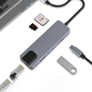 Çok İşlevli dizüstü yerleştirme istasyonu tipi C 6 in 1 Dock SD/TF kart okuyucu Hub Ethernet RJ45 USB adaptörü - Product Image 2