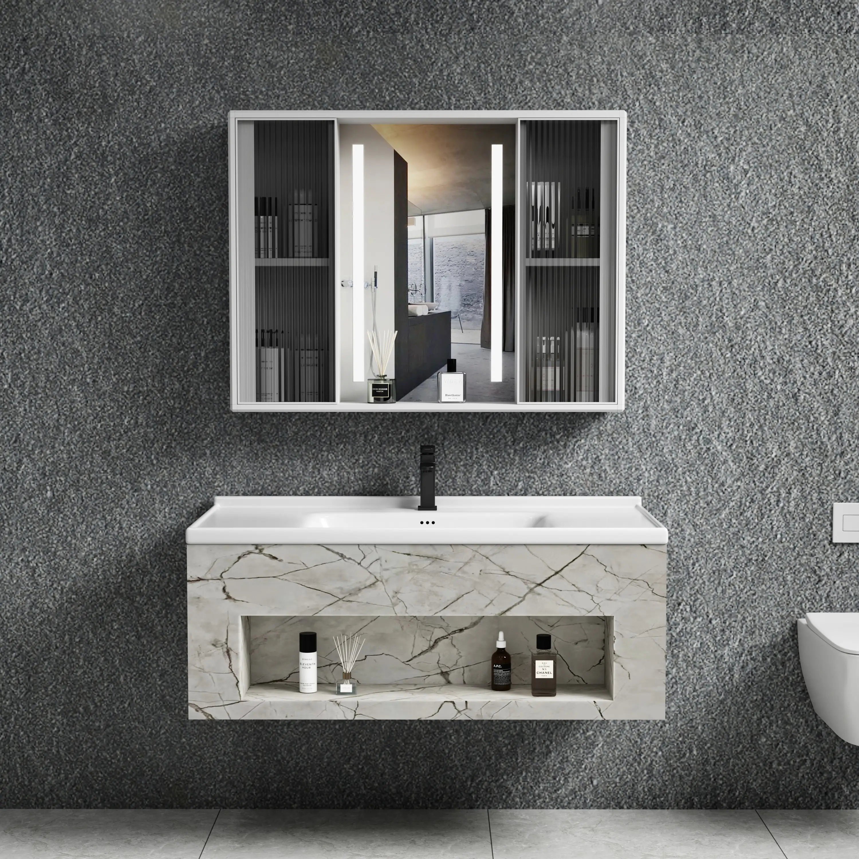 Factory outlet industrial metal vanity bathroom mirror cabinet with under sink for hotel bathroom