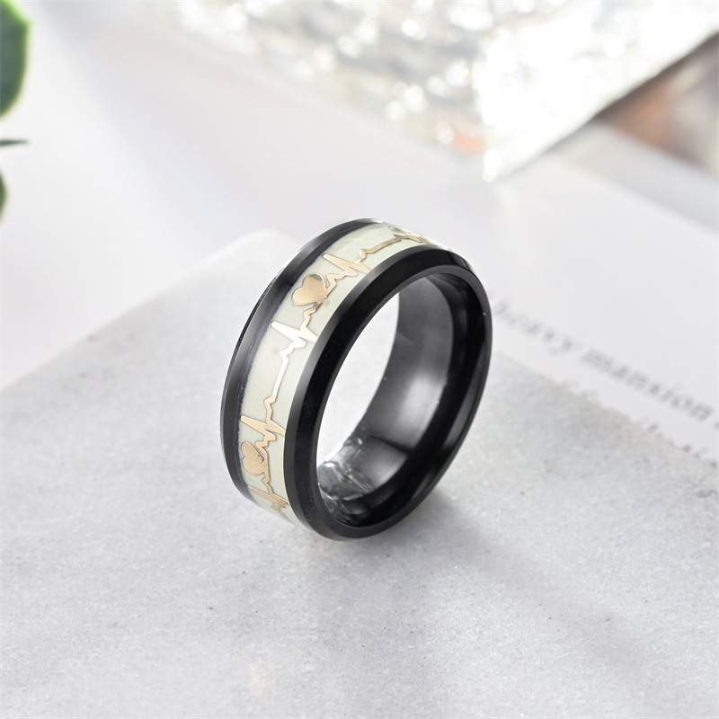 Bague ECG phosphorescente avec lettrage en or noir 8x2