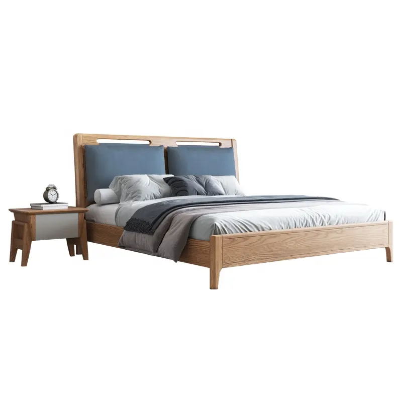 OEM/ODM Super King Size Camas de madera Cabecero suave Cama tapizada de madera natural para el hogar