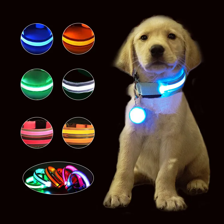 Collar de nailon para perros, luz LED segura, para mascotas