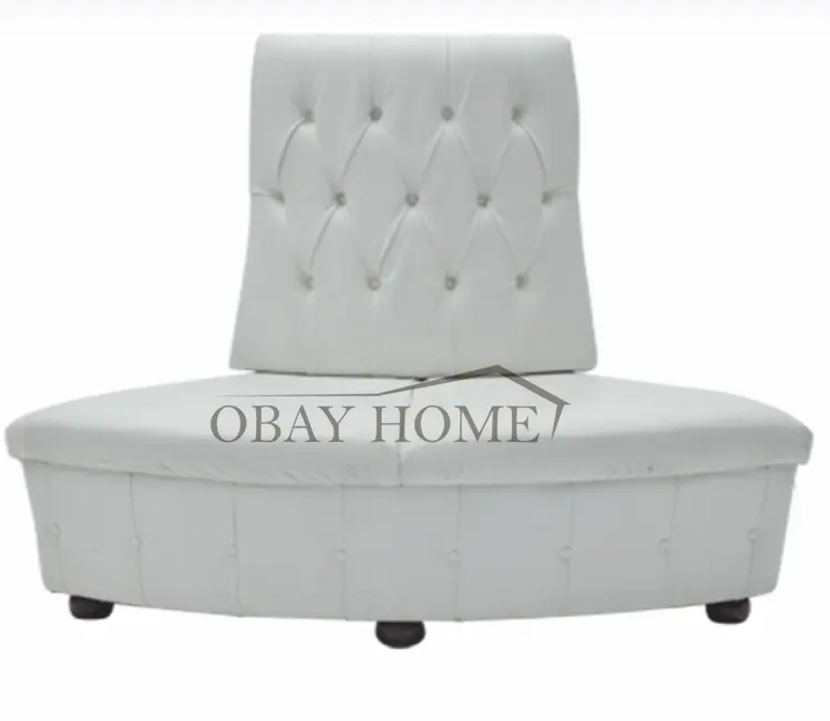 Olay kiralama mobilya beyaz PU deri satılan ahşap taban donut osmanlı salonu kanepe retro ilham yüzük şekilli kanepe