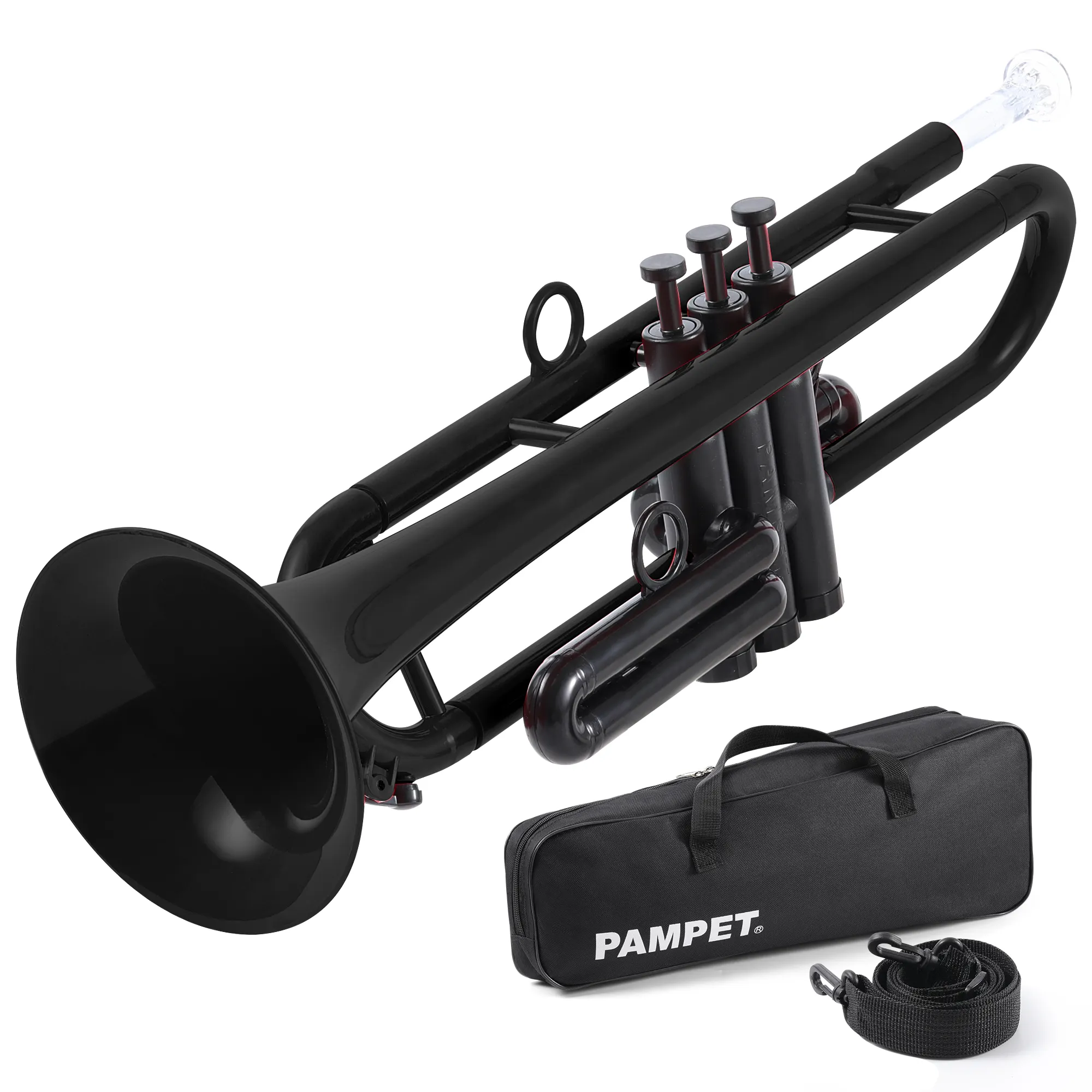Trompeta de plástico para principiantes, instrumento Musical Bb estándar, color negro, con estuche de transporte, venta directa de fábrica