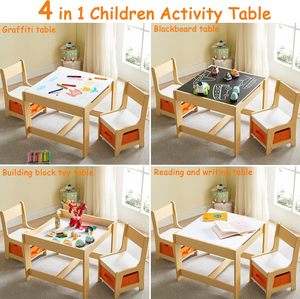 Çocuklar için ayrılabilir duyusal masa ve sandalye seti, depolama çekmeceleri ile 3 In 1 ahşap tulumları çizim masası - Product Image 3