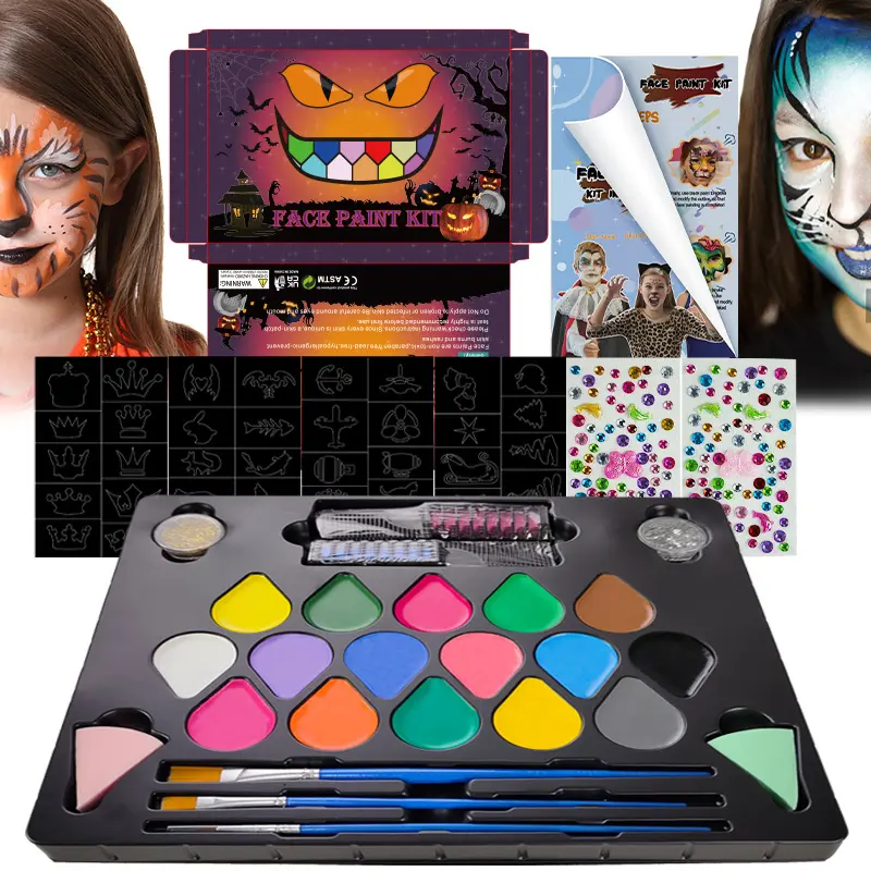 KHY vendita calda corpo e forniture professionali per bambini bandiera Set trucco Halloween pittura per bambini tavolozza Kit pittura viso