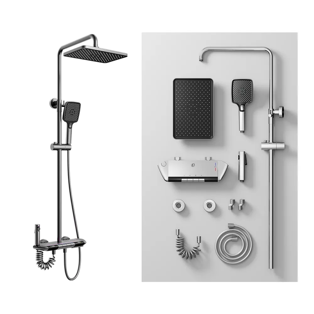Yüksek kaliteli kapalı Modern dijital ayarlanabilir yağmur duş sistemi akıllı banyo duş sistemi ev için Set