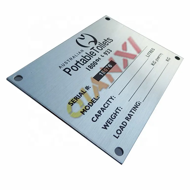 Placa de identificación de aluminio y metal, placa de acero inoxidable con logotipo
