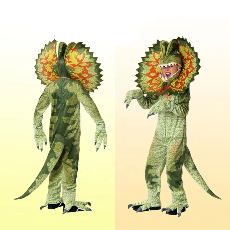 Traje de dinosaurio camaleón para fiesta de Halloween, mono de Cosplay para niños, 2 piezas, novedad