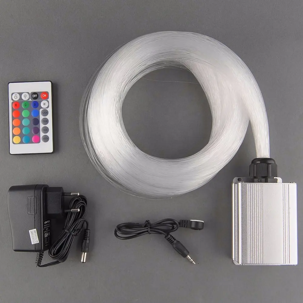 RGBW Colorido LED Plástico Fibra Óptica Estrela Teto Kit Luz 300pcs 0.75mm 3m Comprimento RGBW fibra óptica kits