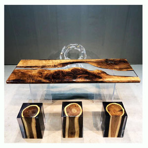 Bằng Gỗ Bàn Ăn Với Epoxy Sông Nhựa Hàng Đầu Vuông/Vòng Nhựa Bảng Thiết Lập recina Epoxica Mesas Cho Đồ Nội Thất Nhà - Product Image 1