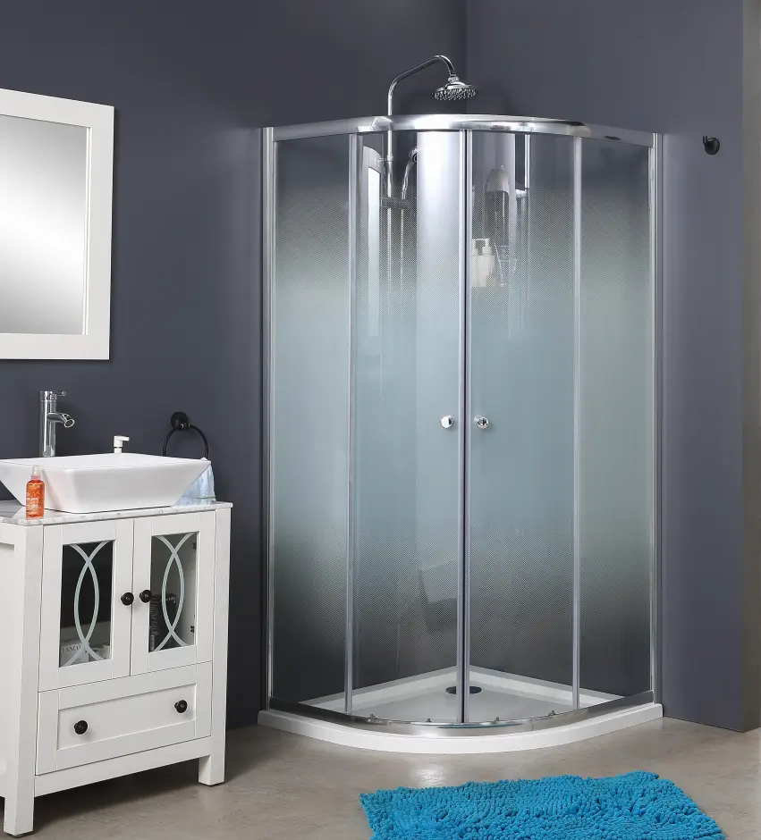 cheap competitive quadrant shower screen sliding glass door 4mm printing design chrome adjustable wall profiles 80x80x185cm