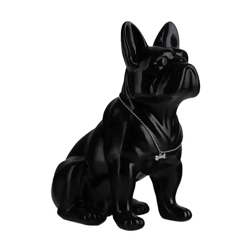 รูปปั้นสุนัขกลางแจ้งรูปปั้นสุนัขเรซินโพลีเรซิ่นแนวเฟรนช์บูลด็อกทำจากเรซินสีดำทันสมัย