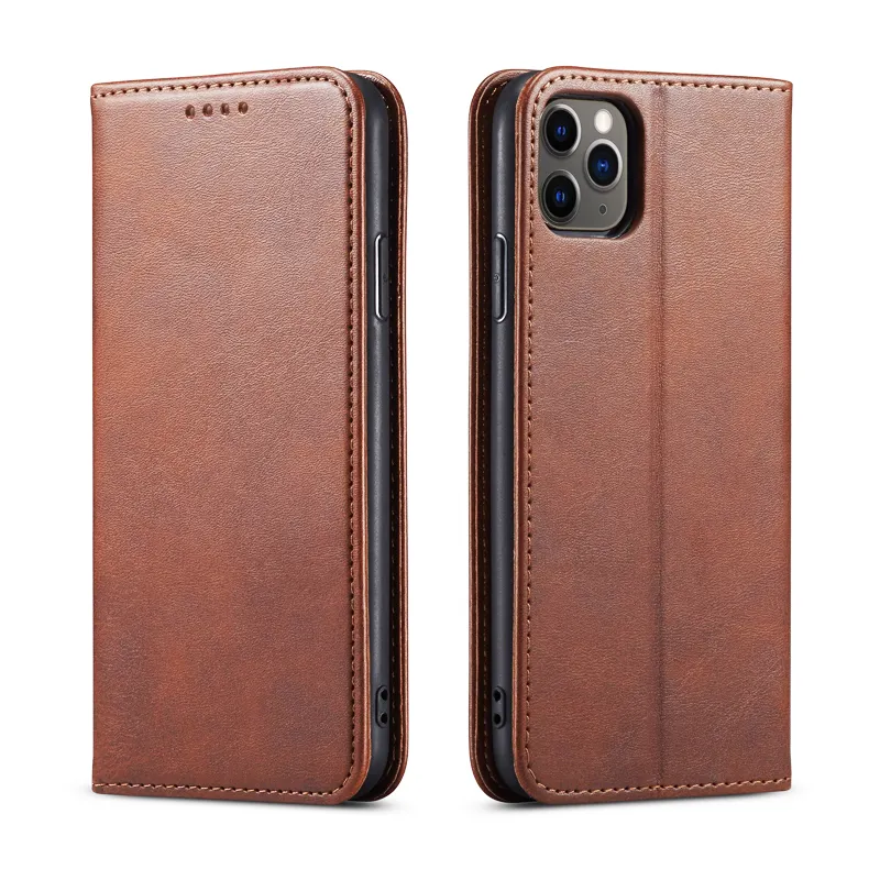 High Quality Cowhide Genuine Leather magnetic flip wallet case for iPhone 12 11 pro max SE Xs for Samsung S20 A71 A10 A20 A30
