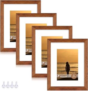 <strong>8x10</strong> Picture <strong>Frame</strong> Brown Set of <strong>4</strong> - Solid Wood <strong>Frames</strong> With Real Glass and 5x7 Mat for Table Top and Wall Mounting - Product Image 1