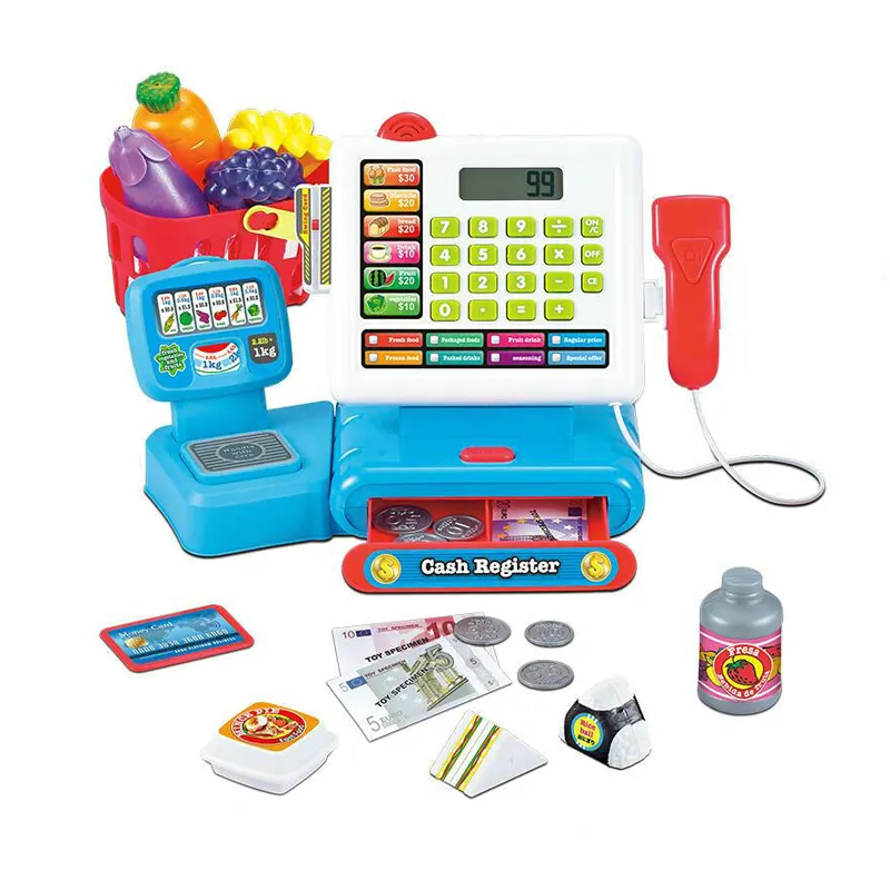 Mainan Mesin Kasir Anak-anak Plastik Tidak Beracun, 20 Buah Mainan Supermarket dengan Fungsi Kalkulator HN933551