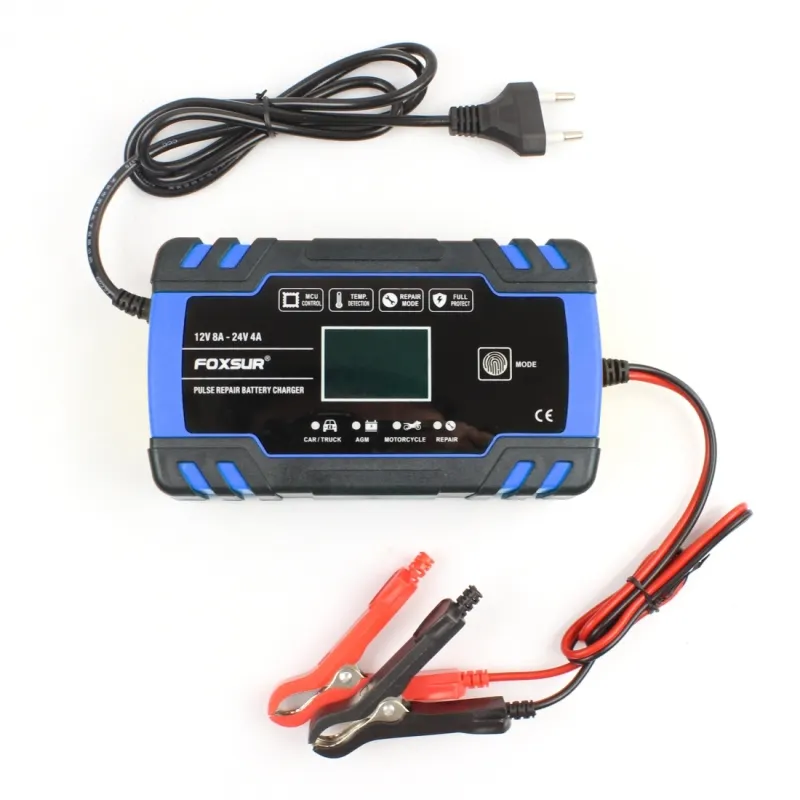 FOXSUR 12V-24V ปลั๊ก EU สำหรับรถยนต์รถจักรยานยนต์รถบรรทุก,เครื่องชาร์จแบตเตอรี่ AGM