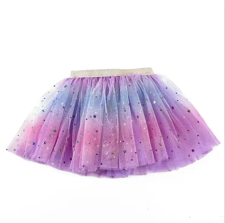 Nuevo vestido de princesa de malla para niños, vestido de arcoíris de estrella de cinco puntas para niñas, minifalda corta sexy