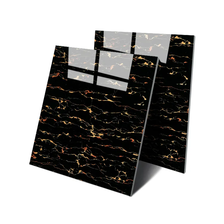 Schwarz und Gold 600x600mm polierter Boden und Wand Keramik Porzellan verglaste glasierte hoch glänzende Marmor fliesen für Haus