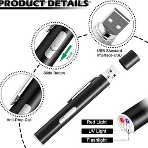 3 в 1 лазерная указка USB зарядка 395nm ультрафиолетовый фонарик и лазер для кошек Многофункциональный черный свет Магнитный задний Чехол - Product Image 3