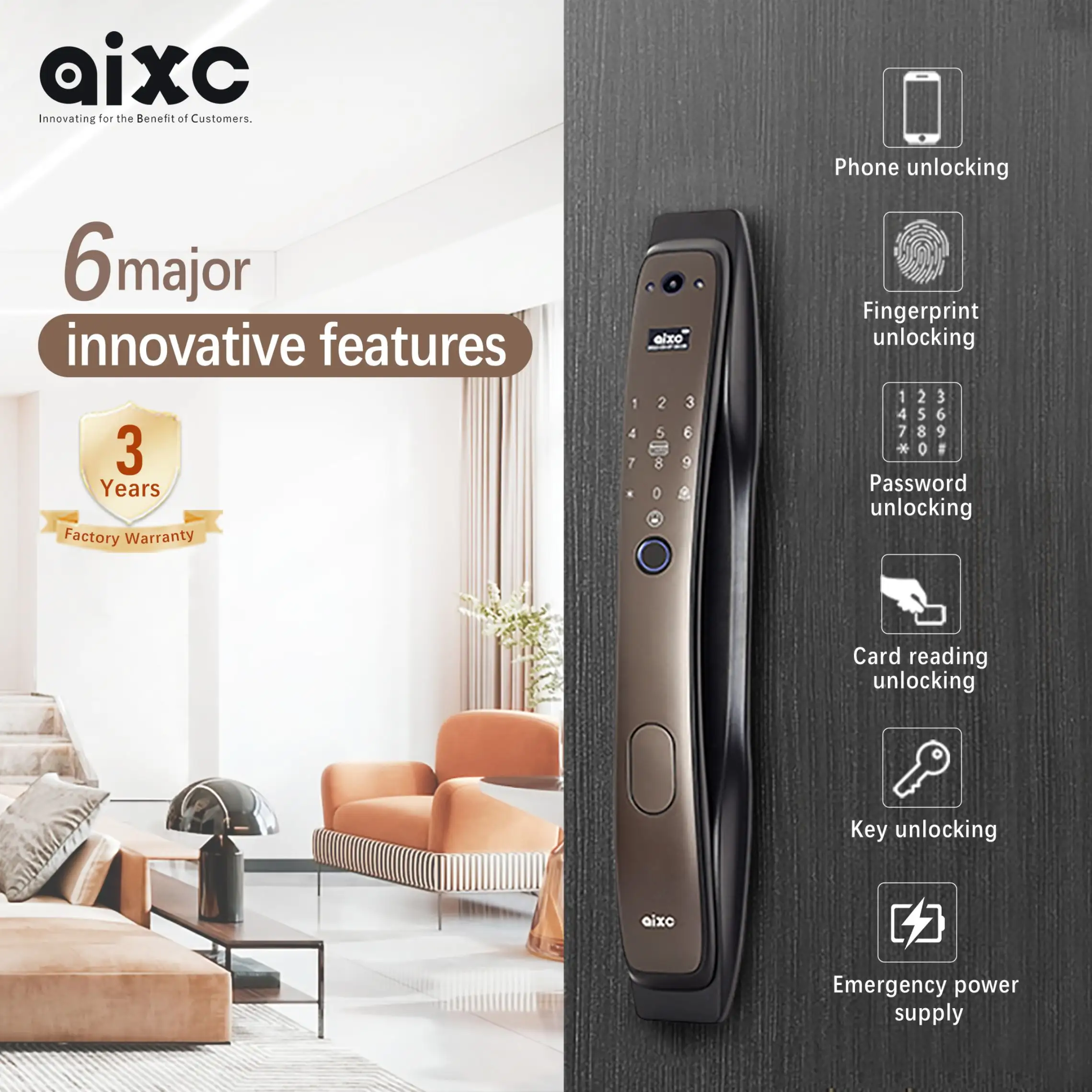 AIXC serratura automatica wifi tuya ttlock impermeabile anello in lega di zinco campanello fotocamera Bluetooth blocco di sicurezza schermo impronta digitale