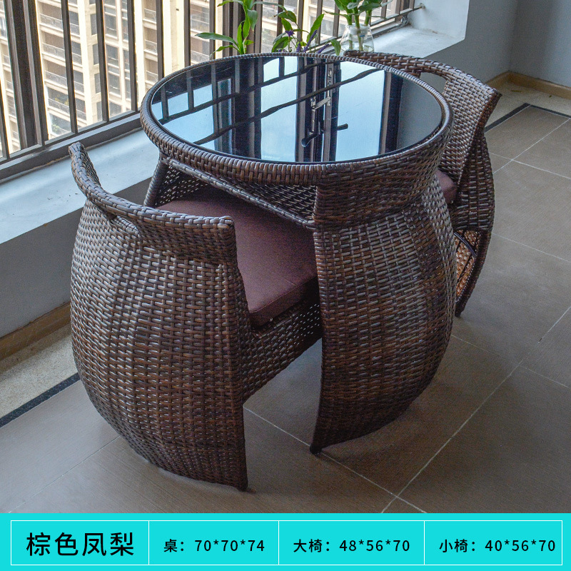 curry marrone, balcone 70, 1 tavolo 2 sedie, acciaio antiruggine/cuscino