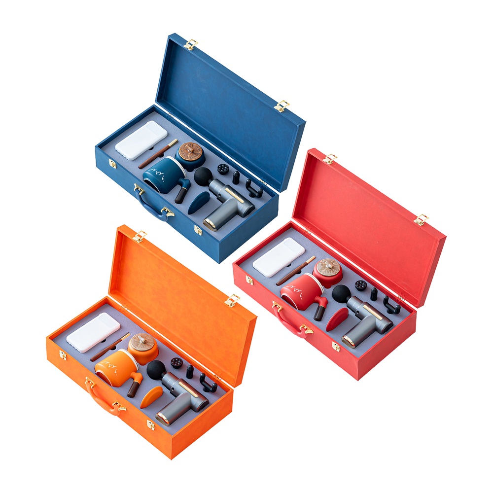Coffret cadeau bien-être : pistolet de massage personnalisé, tasse à thé, batterie externe