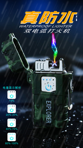 HL320 wasserdichtes elektrisches doppelbogenfeuerzeug Großhandel USB-Torch-Lichttrage tragbar mit Lichtfunktion feuerzeug - Product Image 4