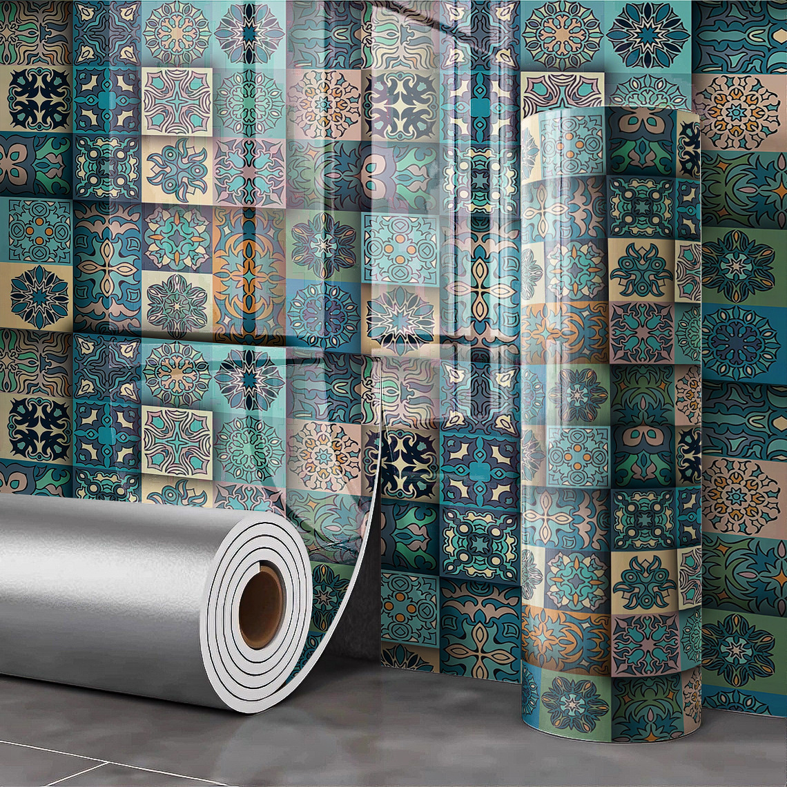 Blue realm floral tile ballad-120cm wide3m long