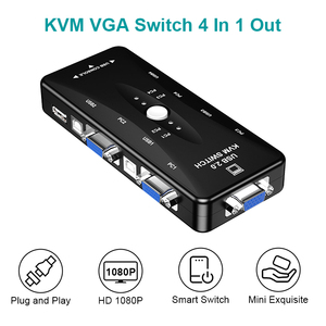 Hub KVM VGA/SVGA de 4 puertos USB 2,0, adaptador de caja, se conecta a impresora, teclado inteligente, ratón, 4 interruptores de ordenador, barato de fábrica - Product Image 3