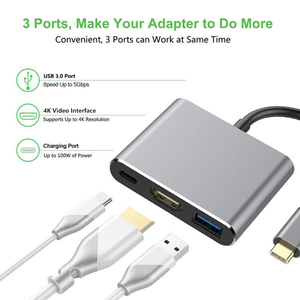 较小的转换器100W PD 4k高清MI 30HZ 3合1 <span class=keywords><strong>usb</strong></span>-c型至<span class=keywords><strong>usb</strong></span> 3.0适配器，适用于笔记本电脑<span class=keywords><strong>usb</strong></span> 3合1集线器c适配器