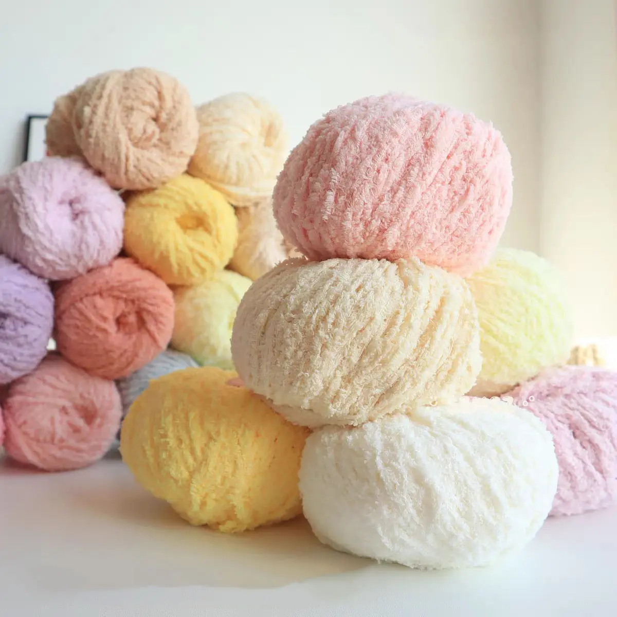 1.6nm len mờ Fluffy đan dệt Crochet bé vớ Áo len đồ ngủ Pet ưa thích 100% polyester nhung sợi