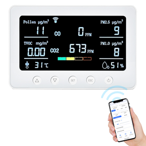 Монитор качества воздуха, Wi-Fi, 2,4 ГГц, 8 в 1, CO2/CO/PM2.5/PM1.0/TVOC/пыльца/измеритель температуры и влажности с сигнализацией, Смарт-приложение Tuya N - Product Image 1