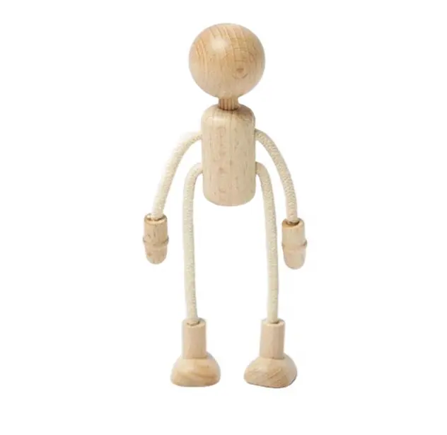 Basic doll body in sisal and wood - rope puppet with wooden parts - flexible rope figure with head arms legs feet