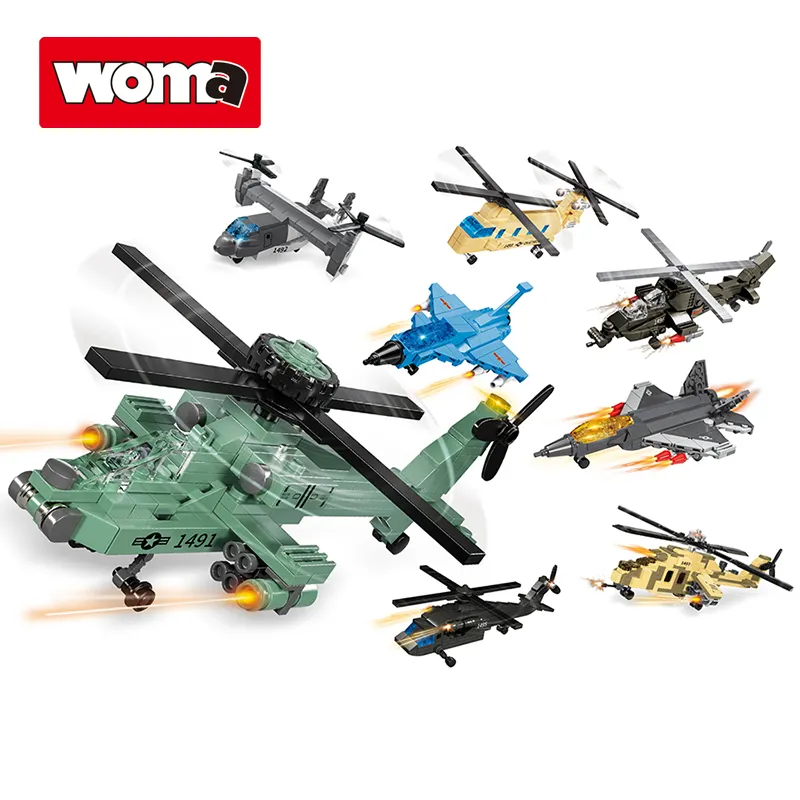Woma Toys Eigen Merk Student 1082Pcs Bakstenen Gevechtshelikopter Model Set Bouwsteen Assemblagespellen Voor Kinderen Div