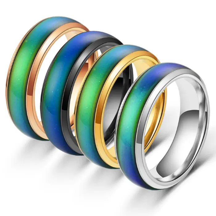 De moda de la venta caliente de la joyería de anillos de mezcla de acero inoxidable anillo de humor cambiando de Color temperatura anillo para regalo
